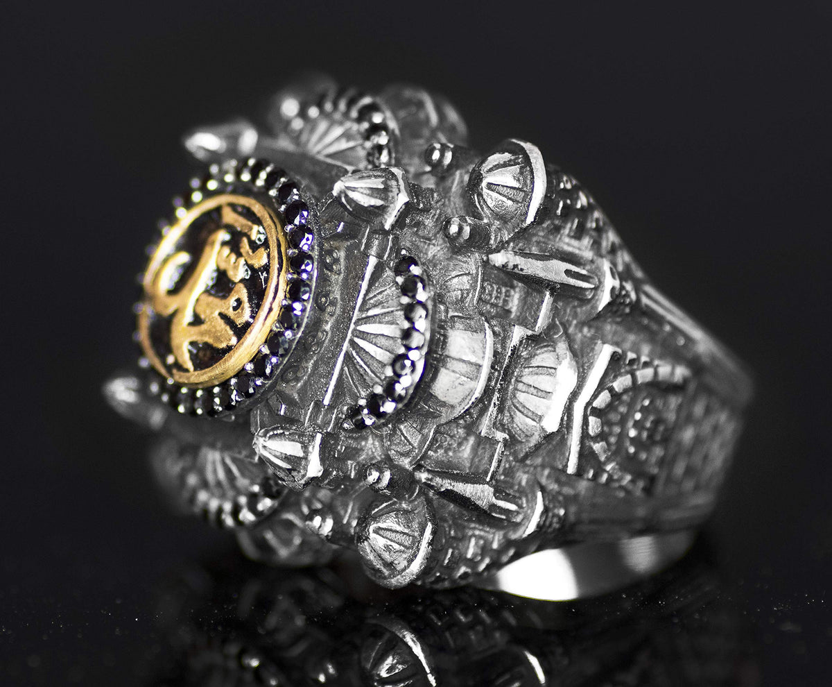 925 Sterling Silver Ring - Prophet Muhammad Inscription and Islamic Mosque Embroidery 3D Design — 3