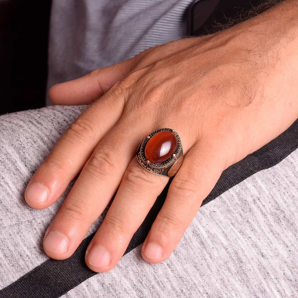 Handmade Silver Ring - Natural Carnelian Stone, Star of David Symbol — 3