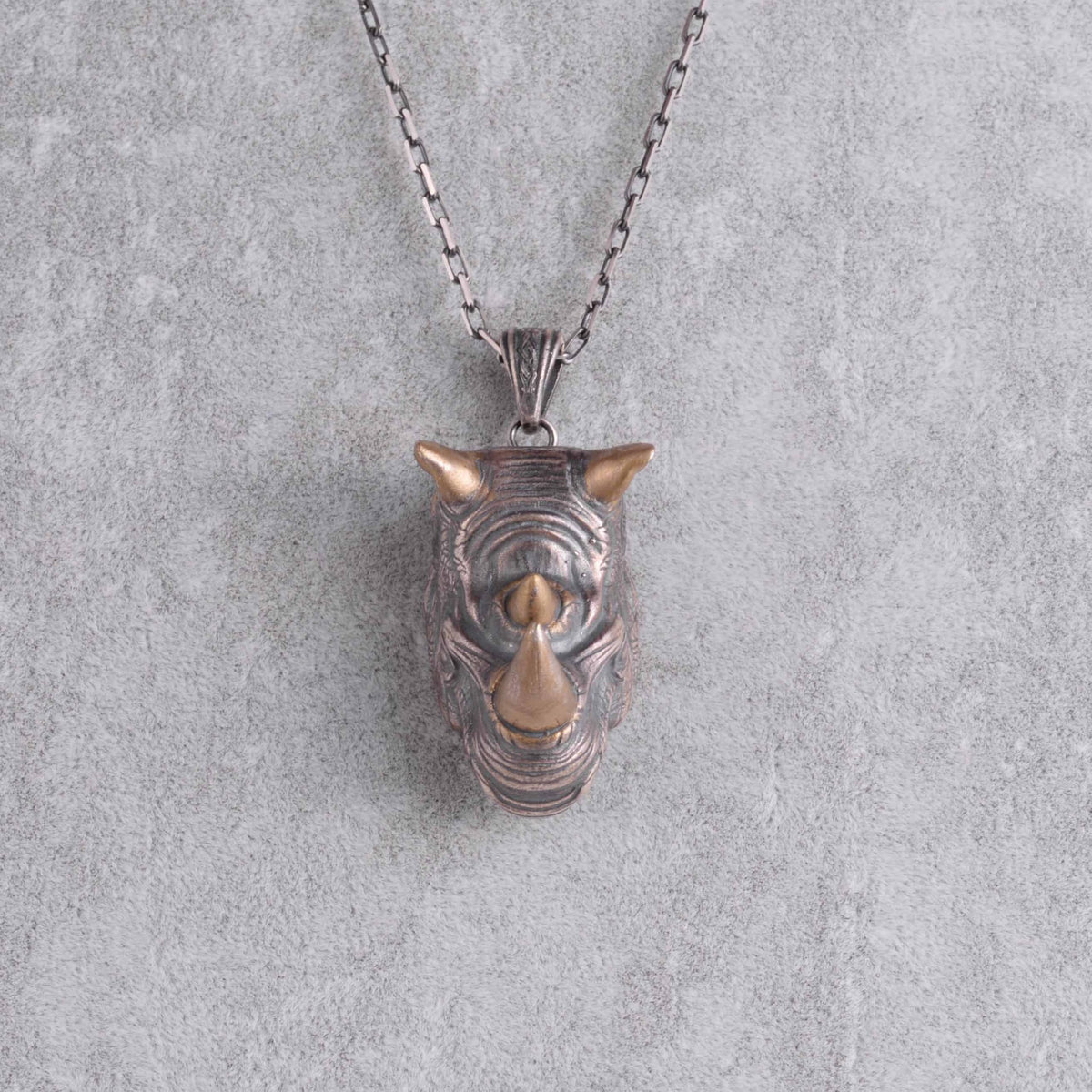 KAMBO 925 Sterling Silver Rhinoceros Head Necklace – Handmade Animal Totem Jewelry for Men (Gold Plated) — 4