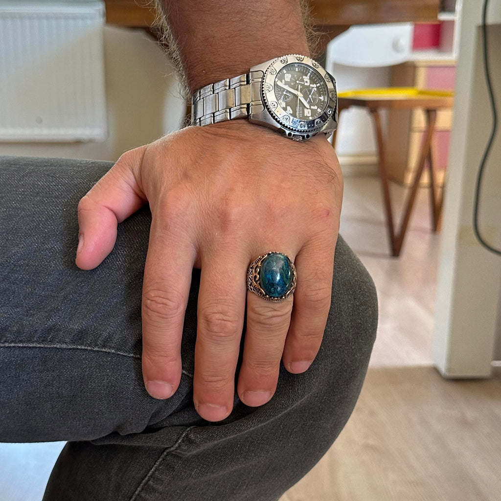 Natural Stone Handmade Ring - 925 Sterling Silver Ring (Azurite) — 3