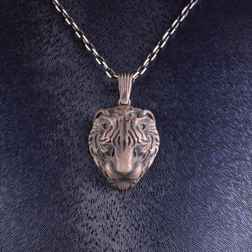 KAMBO Tiger Head Necklace 925 Sterling Silver – Unisex Animal Necklace Strong Power Symbol Statement Jewelry — 3