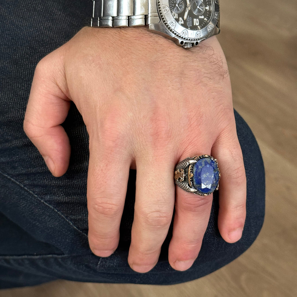 Sodalite Natural Stone, 925 Sterling Silver Men's Ring, Silver Men's Accessories, Men's Ring Design, Blue — 7