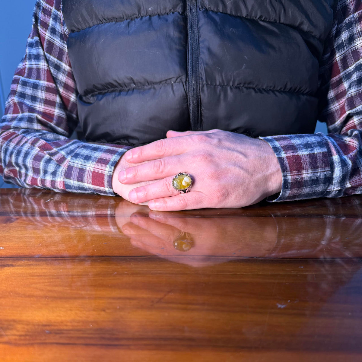 KAMBO Men's Natural Baltic Amber Stone Ring – 925 Sterling Silver Handmade Statement Ring – Authentic Amber Jewelry with Ottoman Style Details (Style-4) — 3