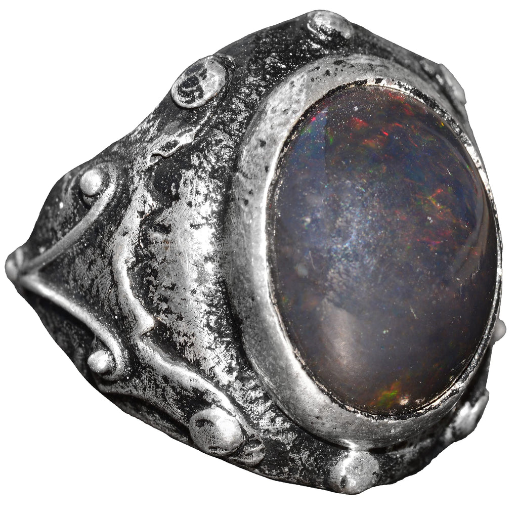KAMBO Handmade Ethiopian Opal Ring for Men, Genuine Natural Opal Gemstone, 925 Sterling Silver, Vintage Style-1 Design, 