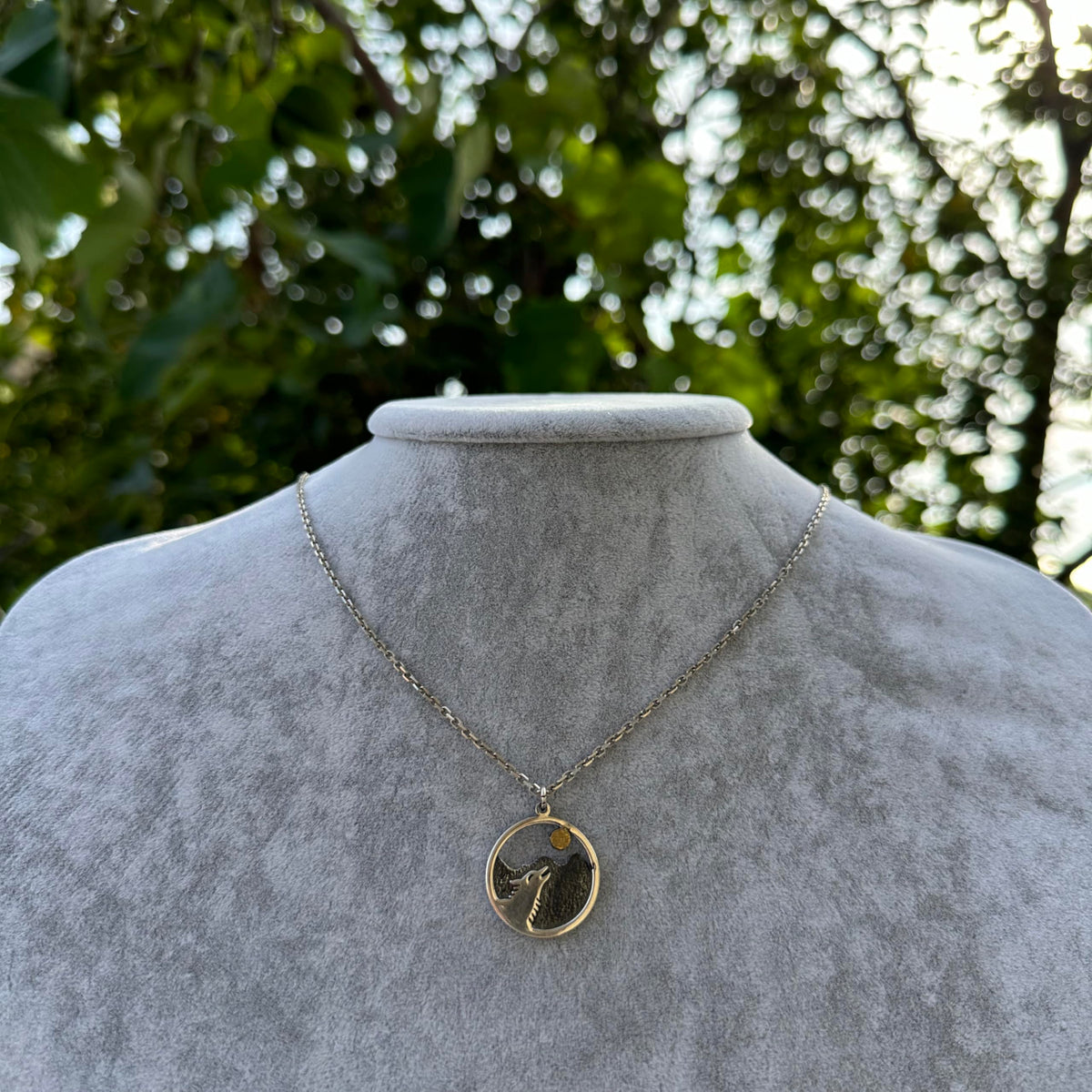 925 Sterling Silver Howling Wolf Necklace, Mountain and Moon Design, Nature-Themed Animal Jewelry — 6