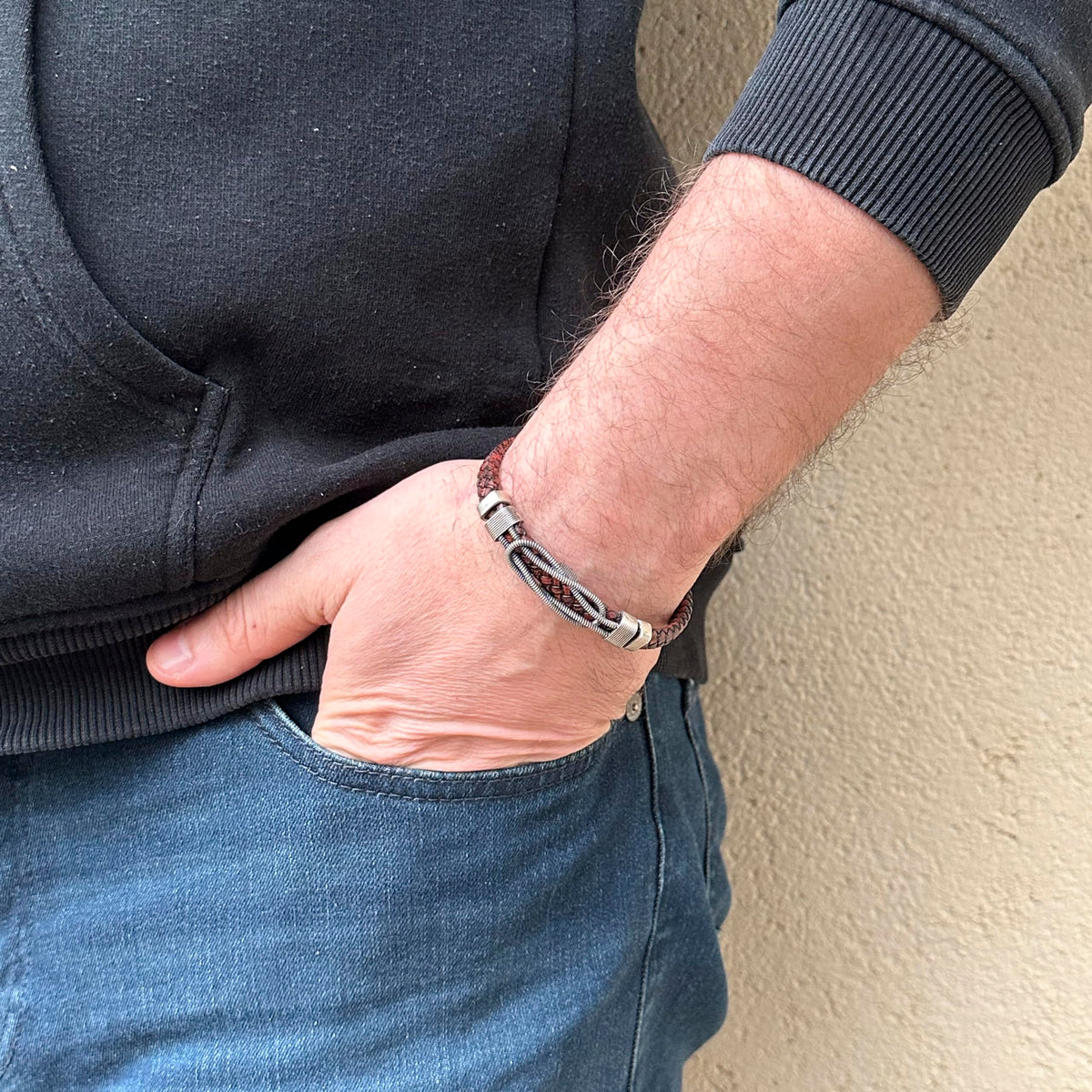 925 Sterling Silver Woven Leather Bracelet — 2