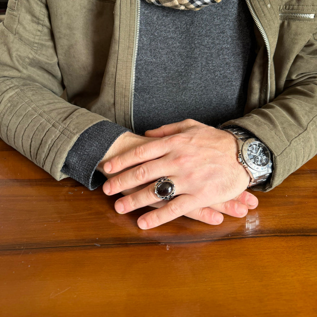 Natural Stone Ring 925 Sterling Silver – Handmade Men's Statement Ring Healing Jewelry (Black Onyx) — 3