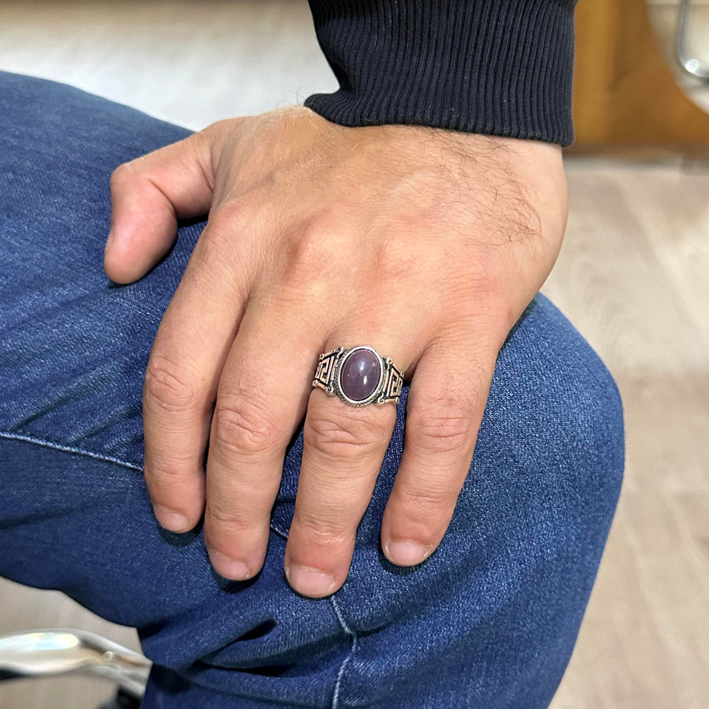 Handmade 925 Sterling Silver Men's Ring with Natural Ethiopian Opal Stone - Labyrinth Design — 3