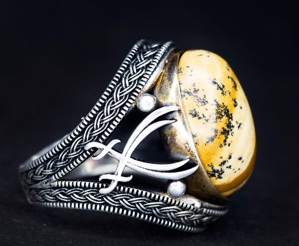 Handcrafted Silver Men's Ring | Natural Landscape Greenstone | Balance and Stability Design — 3