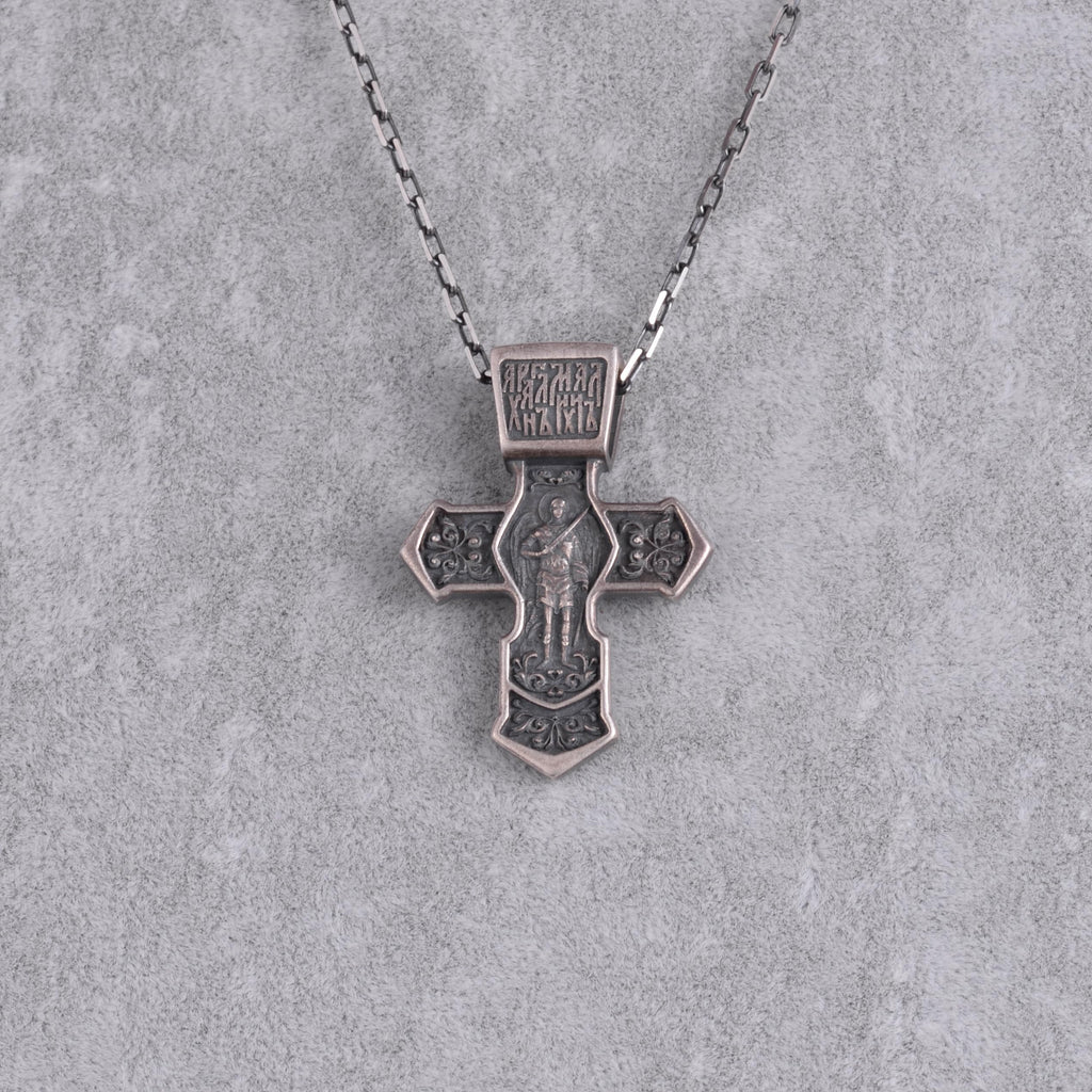 KAMBO 925 Sterling Silver Orthodox Cross Necklace – Archangel Michael Necklace for Men – Byzantine Style Religious Jewelry (Silver) — 4