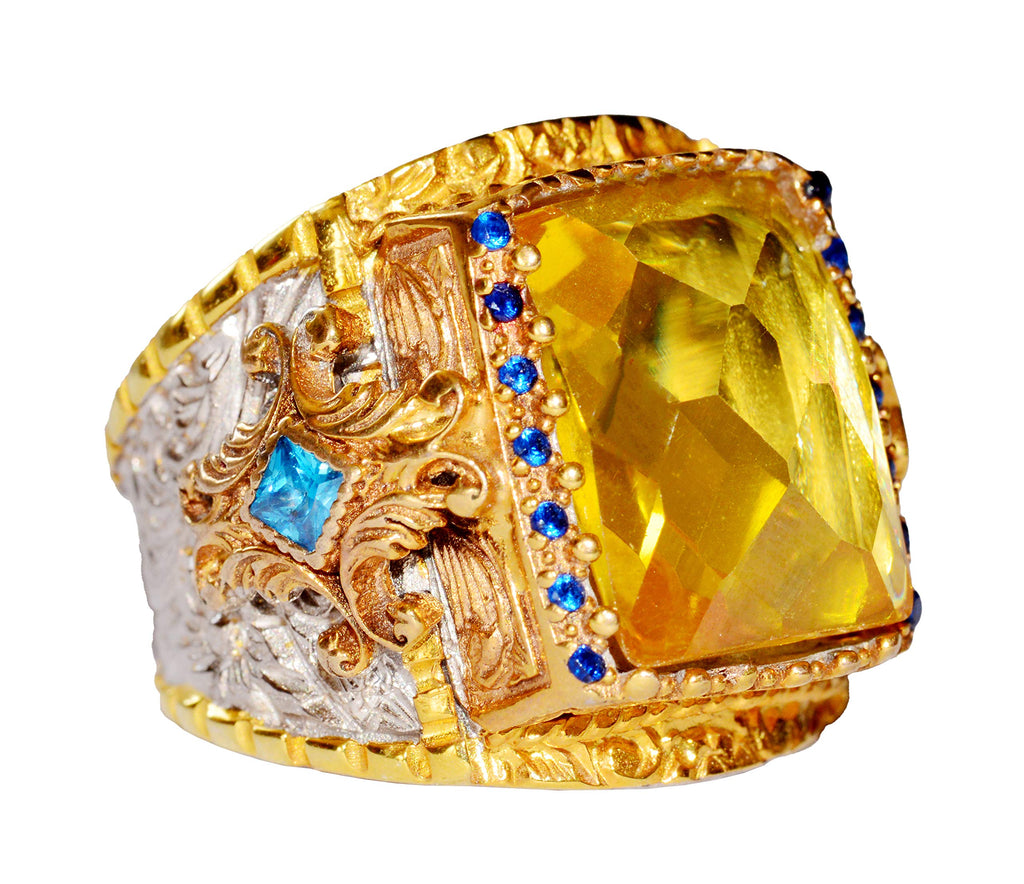 925 Sterling Silver Men's Ring, King Ring, Created with Rectangular Citrine Stone