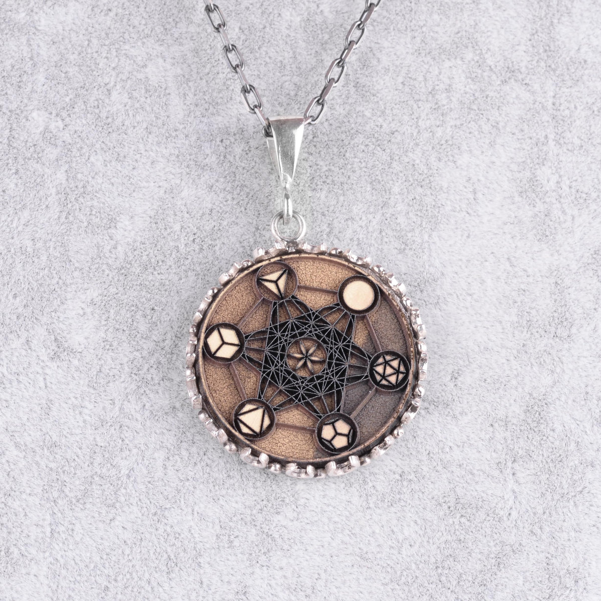 KAMBO 925 Sterling Silver Large Pendant Necklace Chain Men's Necklace Handmade Spiritual Jewelry (Metatron Cube) — 4