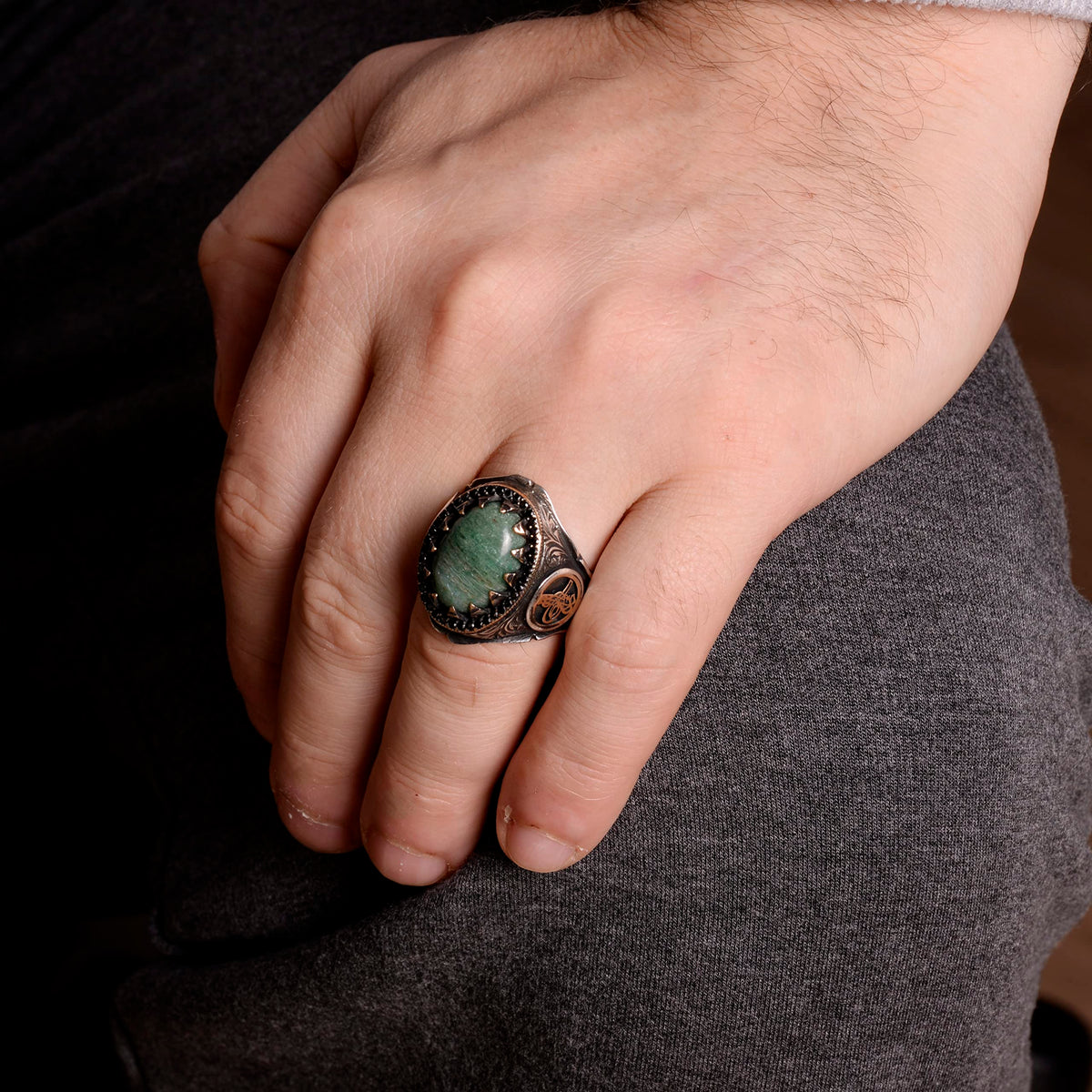 925 Sterling Silver Ring - Natural Green Bloodstone — 6