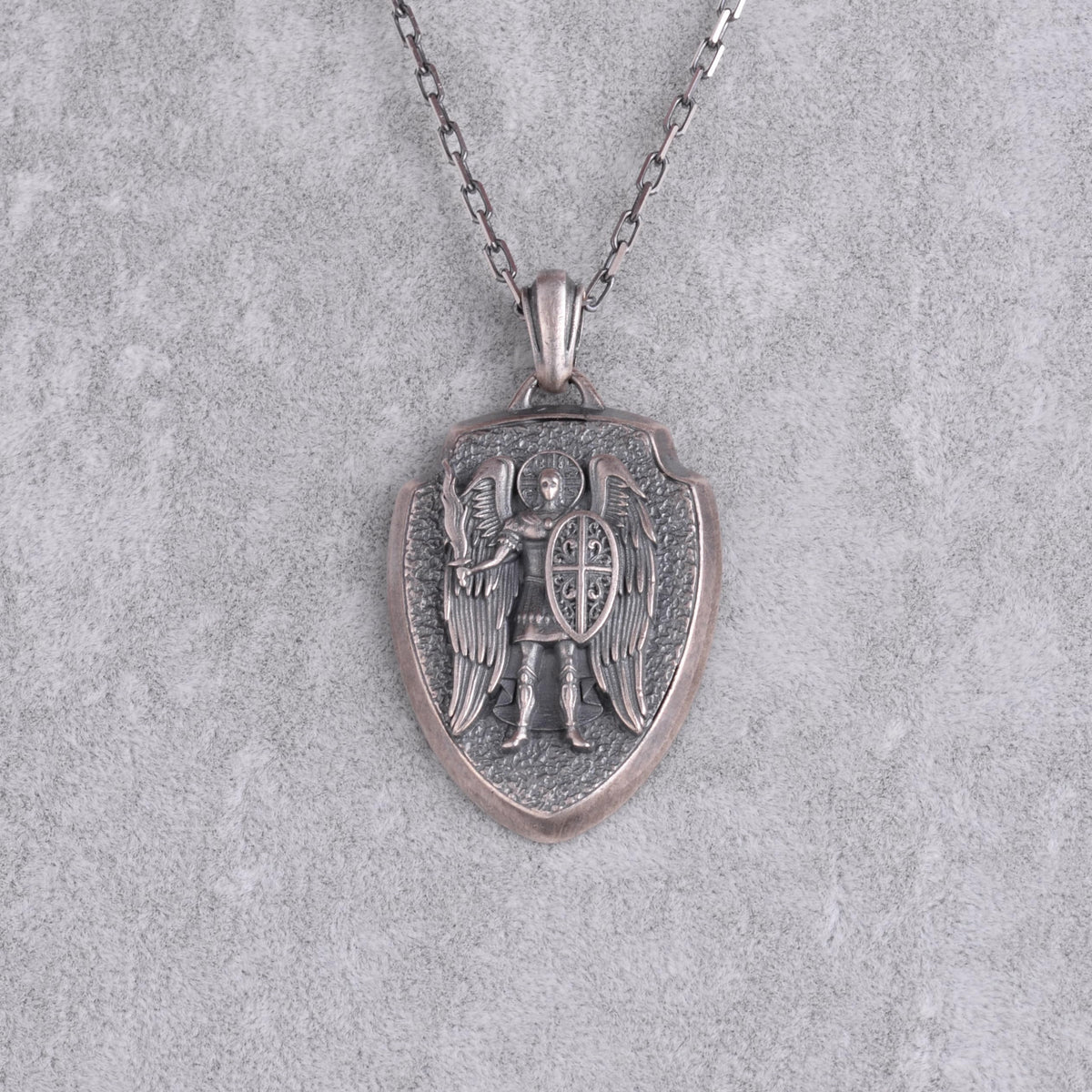 KAMBO 925 Sterling Silver Archangel Michael Necklace for Men – Spiritual Protector Medal – Chain Religious Shield Design (Silver) — 4
