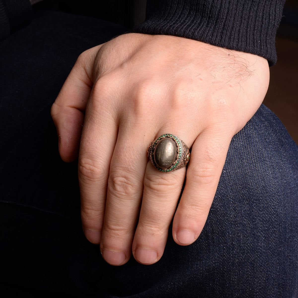 Natural Pyrite Stone Ring, Sultan Ring, 925 Sterling Silver Men's Ring — 6
