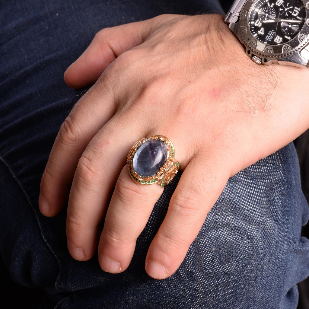 Natural Fluorite Stone Ring, 925 Sterling Silver Sultan Ring — 3