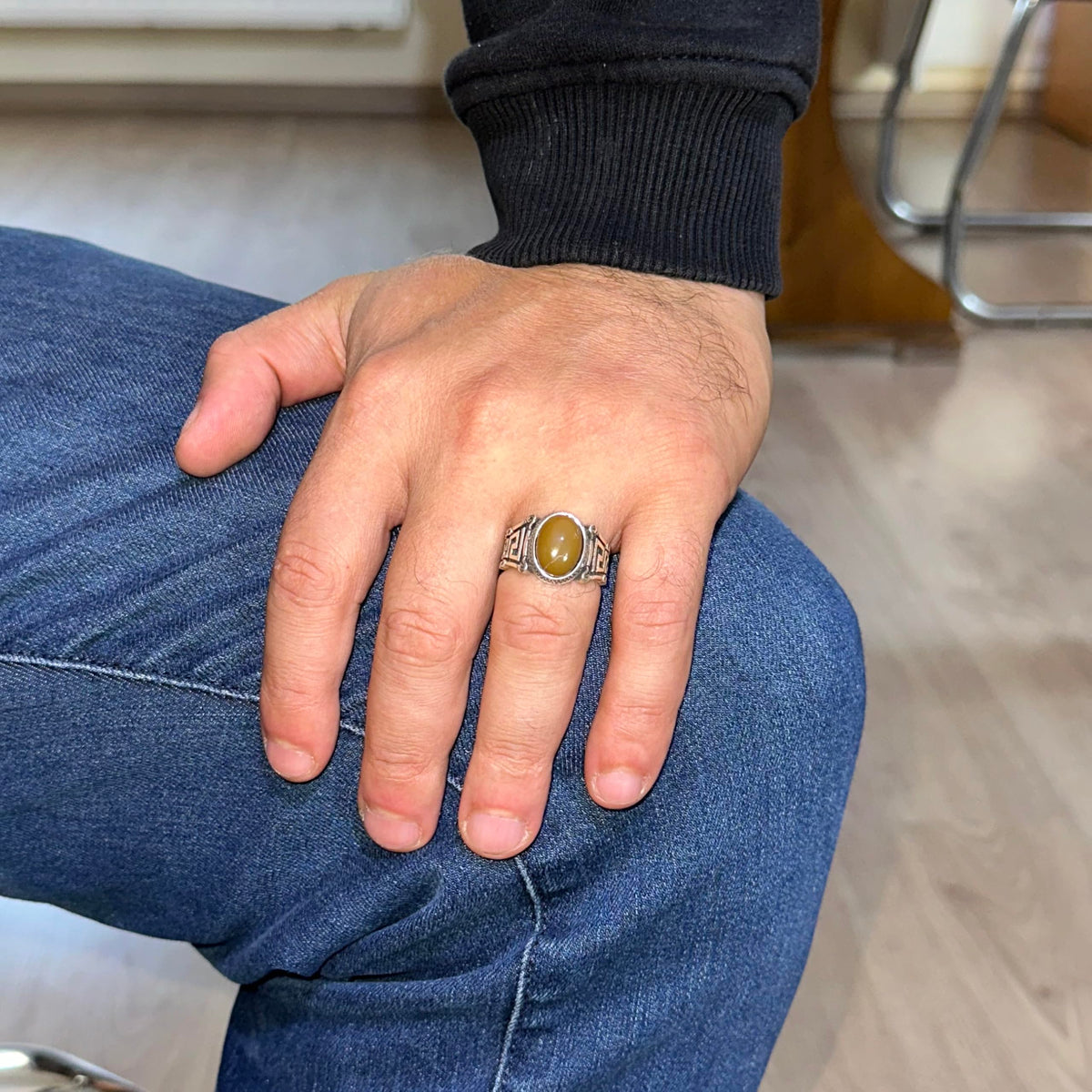 Handcrafted 925 Sterling Silver Men's Ring Natural Ethiopian Opal Stone - Labyrinth Design (Model-2) — 3