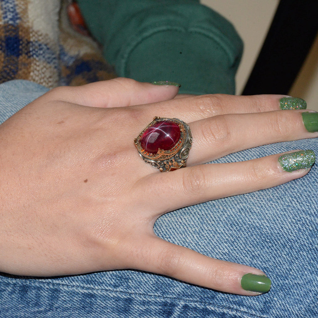 Natural Star Ruby Stone Ring - 925 Sterling Silver — 7