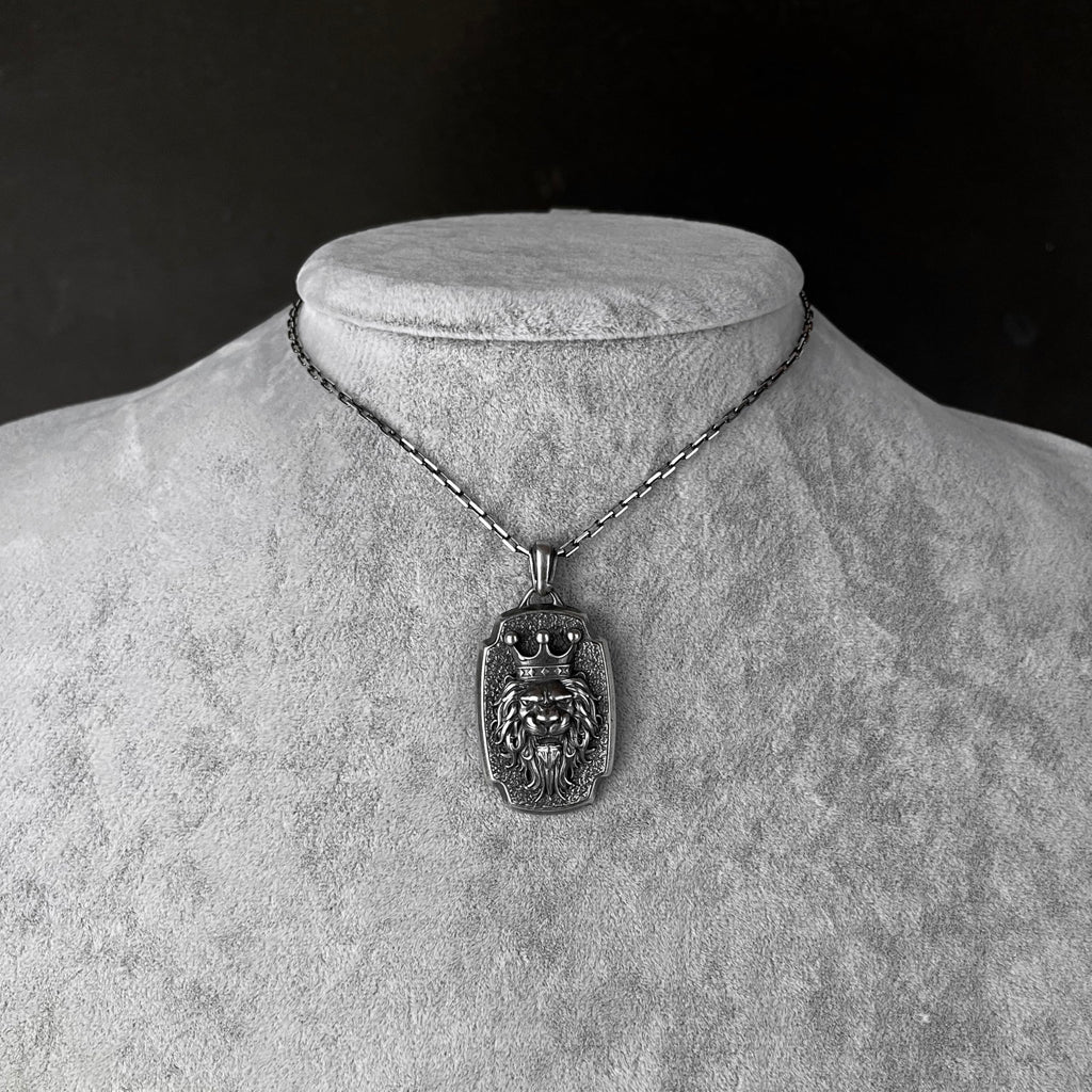 KAMBO 925 Sterling Silver Chain Men's Necklace – Crowned Lion Head Necklace – Symbol of Strength and Leadership (Silver) — 3