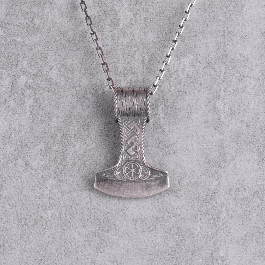 Handmade Viking Mjolnir Necklace - 925 Sterling Silver Chain Thor's Hammer Amulet (Silver) — 5
