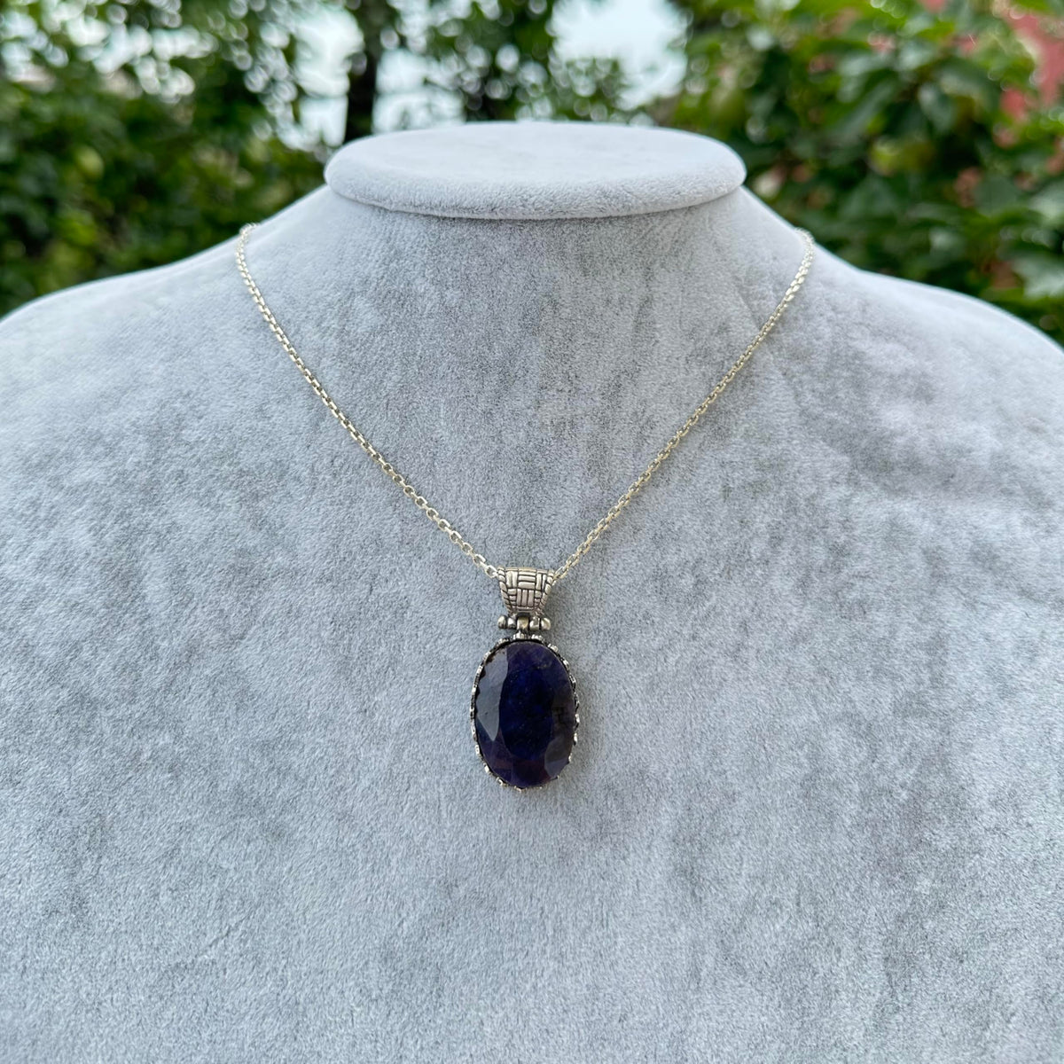 Natural Stone Necklace - 925 Sterling Silver Necklace (Sapphire) — 3