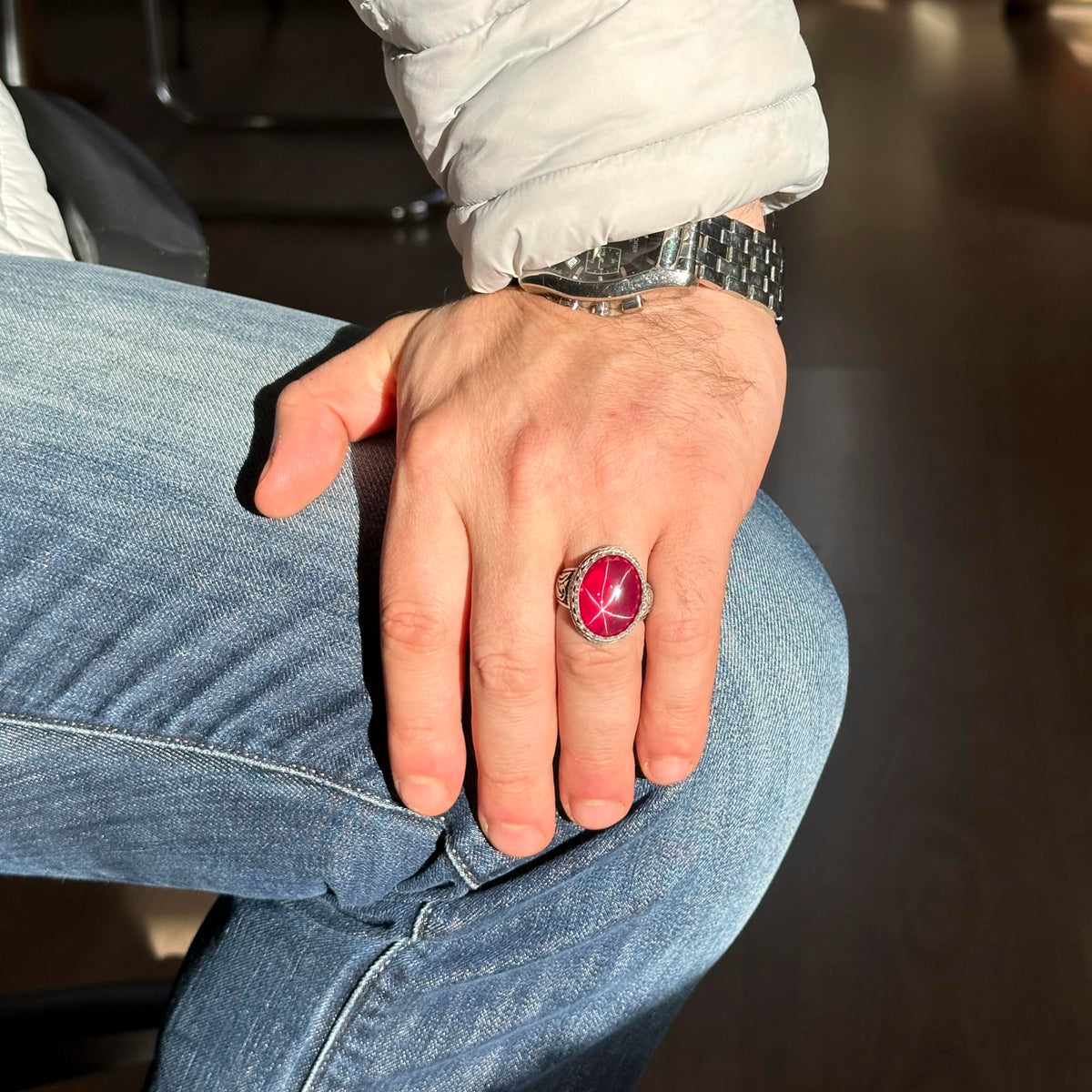 Natural Star Ruby Stone Ring - Handmade 925 Sterling Silver Ring — 4