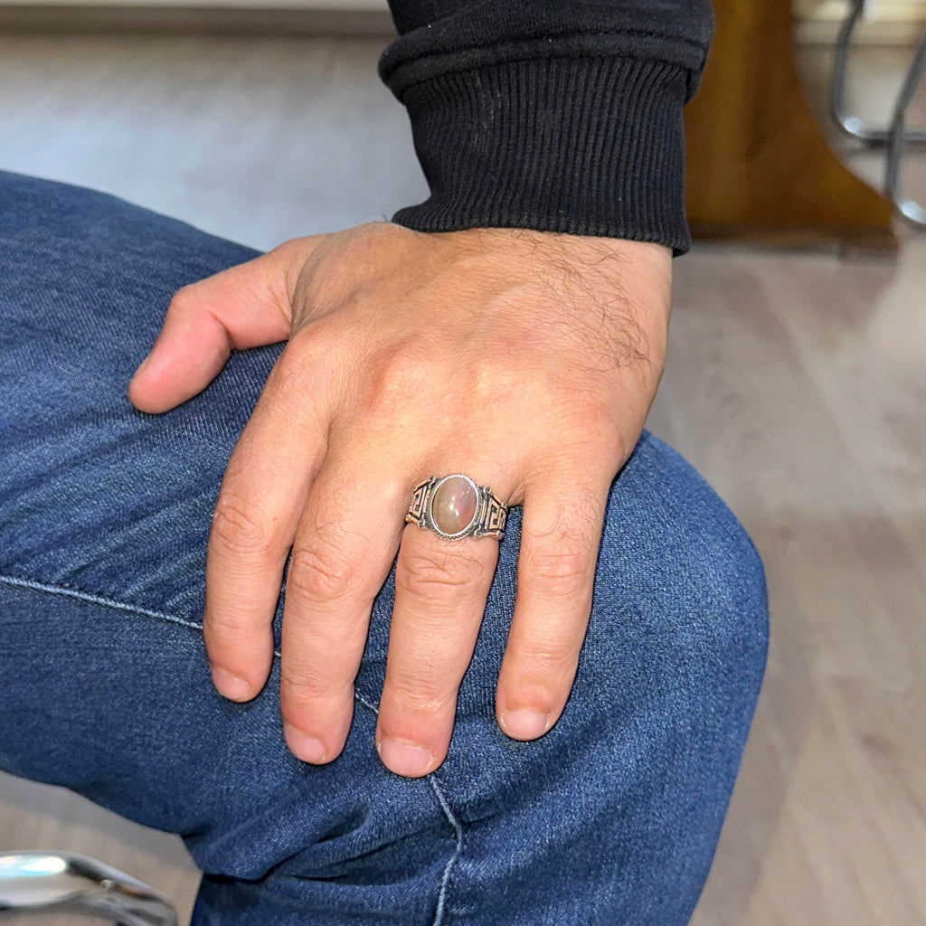 Handmade 925 Sterling Silver Men's Ring, Natural Ethiopian Opal Stone - Labyrinth Design (Model-1) — 3