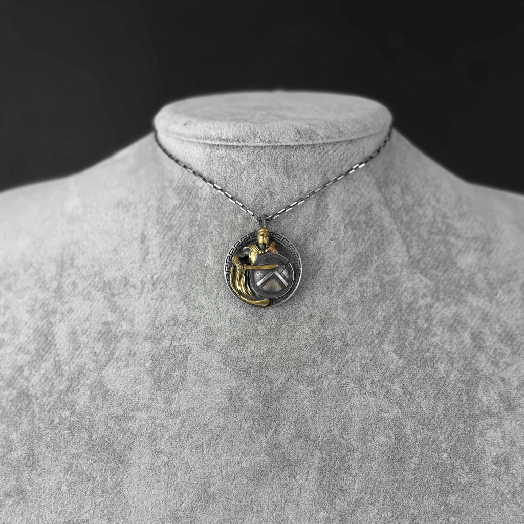 KAMBO 925 Sterling Silver Spartan Warrior Necklace - Handmade Ancient Greek Hoplite Pendant with Lambda Shield - Symbol of Strength, Honor, and Discipline (Gold Plated) — 3