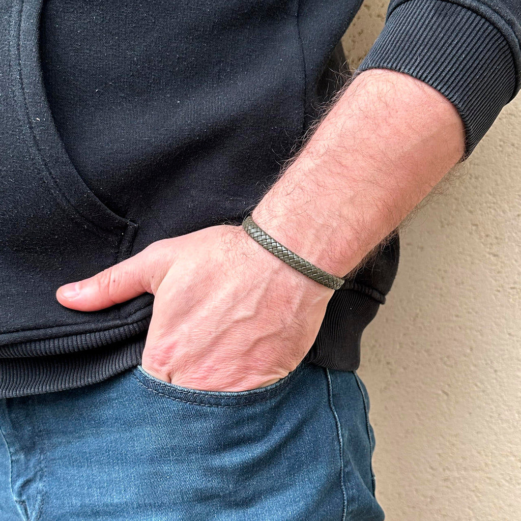 Stylish Handmade Modern Men's Accessory - Leather Bracelet with 925 Sterling Silver Detail — 4
