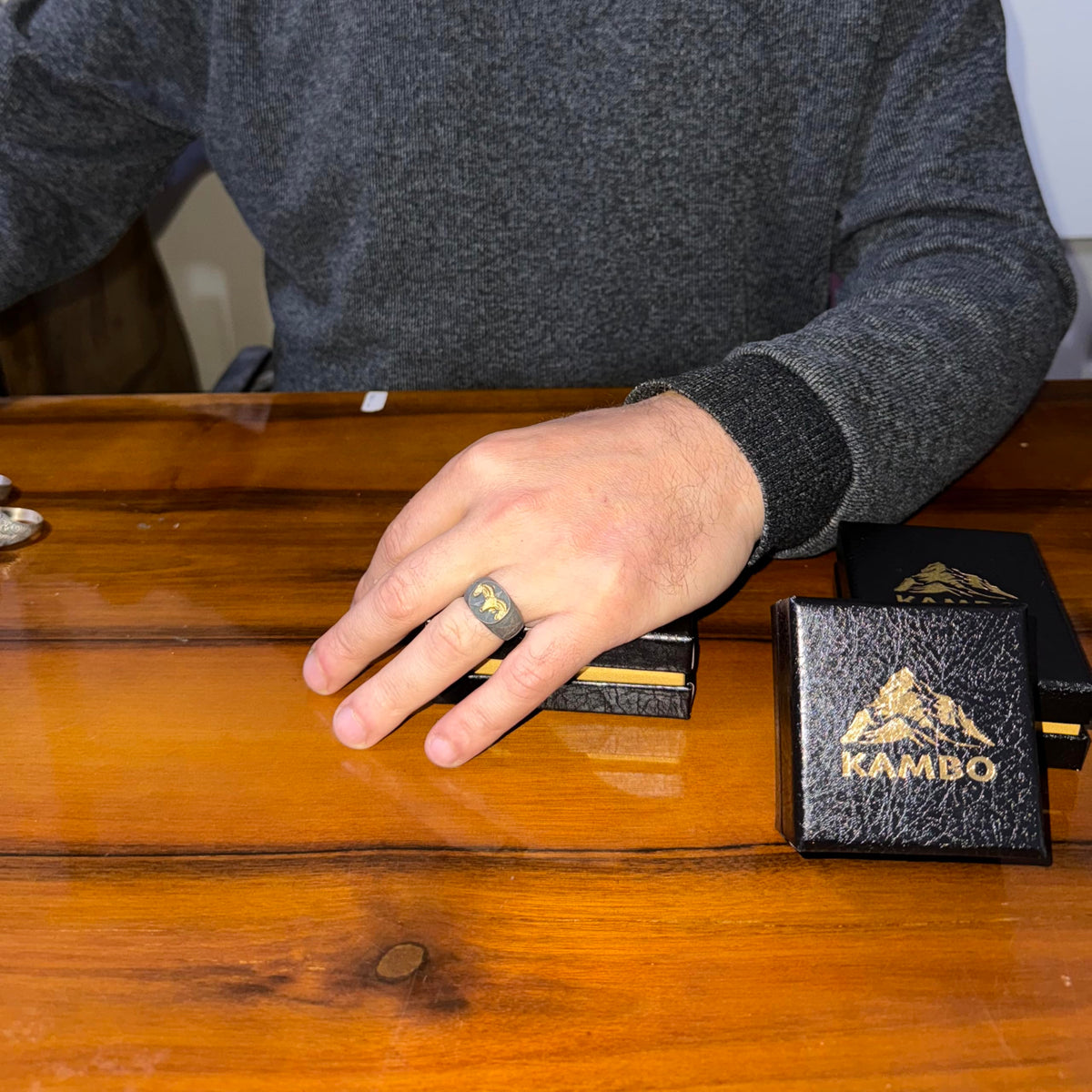 KAMBO Ram Skull Pentagram Men's Ring – 925 Sterling Silver Gold Plated Ram Head – Handmade Occult Gothic Symbol Jewelry – Dark Fantasy Statement Ring — 3