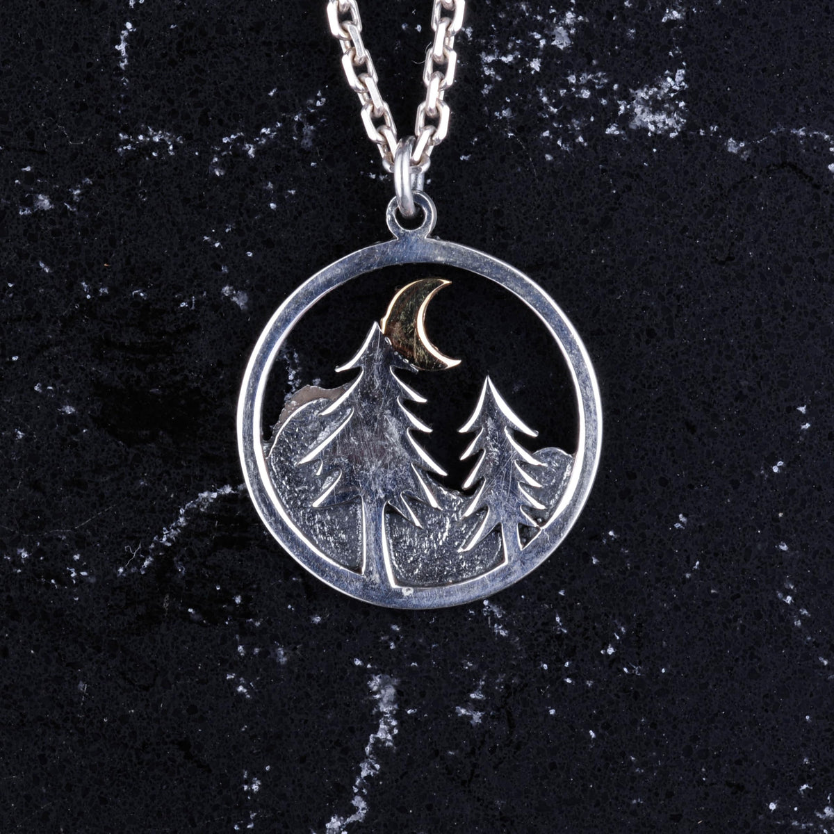 Silver Forest Necklace, Crescent Moon Design, Handmade Jewelry — 3