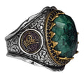 Natural Emerald Stone Silver Ring with Ottoman Tughra