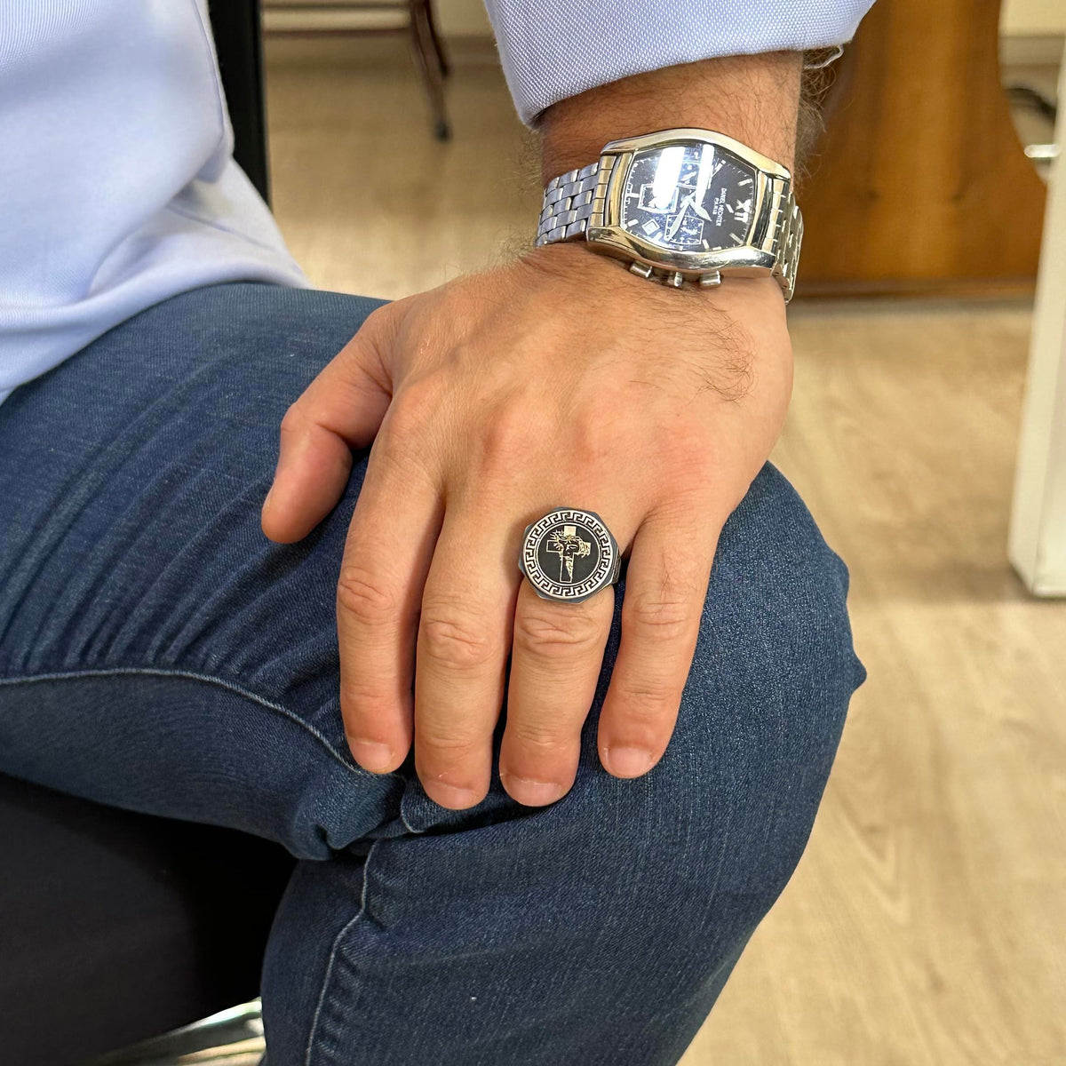 925 Sterling Silver Ring - Greek Key Pattern Men's Ring - Handmade Ring — 3