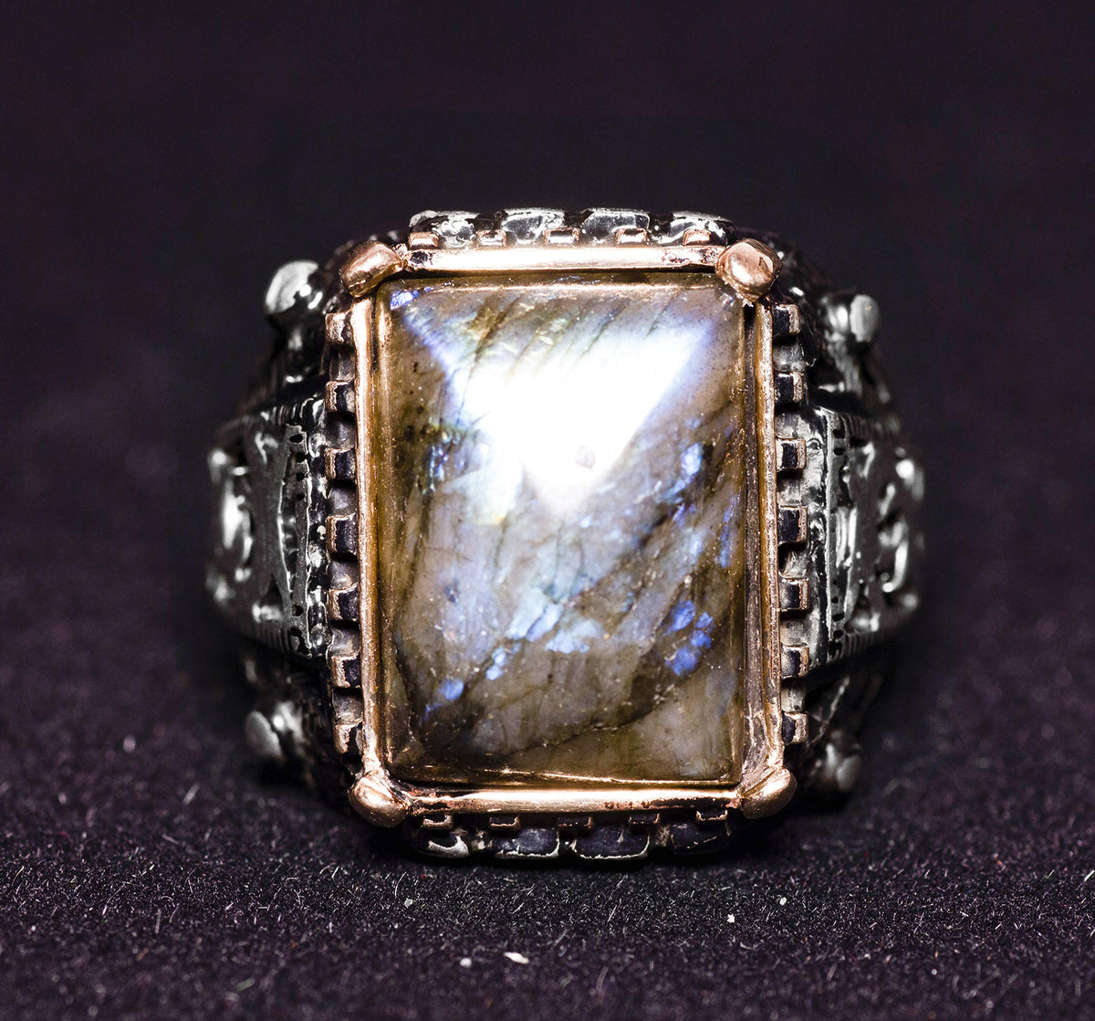 925 Sterling Silver Ring, Raw Labradorite Natural Stone, Men's Ring, Handmade Ring — 3