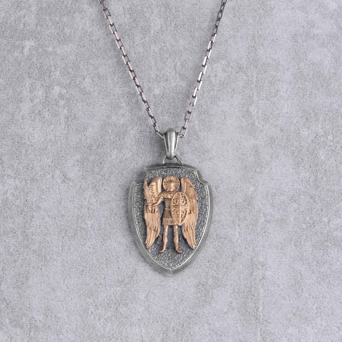 KAMBO 925 Sterling Silver Archangel Michael Men's Necklace - Spiritual Protector Medallion - Chain Religious Shield Design (Gold Plated) — 4