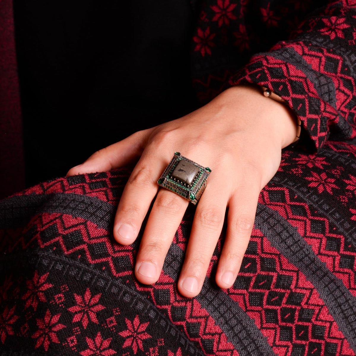 Natural Pyrite Stone Ring, Sultan Ring, 925 Sterling Silver Men's Ring (Model-2) — 3