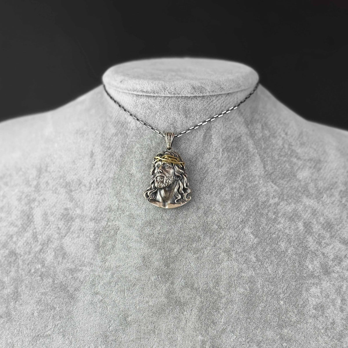 KAMBO 925 Sterling Silver Jesus Christ Necklace for Men - Cable Chain Thorn Crown Religious Jewelry (Gold Plated) — 3