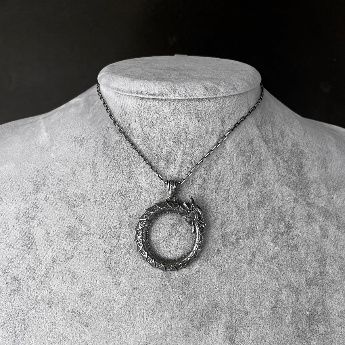 KAMBO Ouroboros Dragon Necklace for Men – 925 Sterling Silver Handmade Scandinavian Style Jewelry with Symbol of Infinity and Rebirth (Silver) — 3