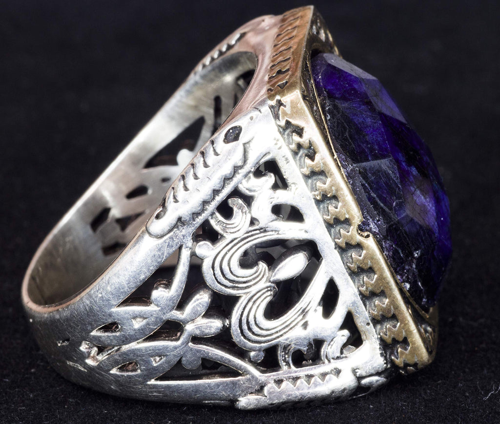 Synthetic Dark Blue Sapphire Stone Ring, 925 Sterling Silver Ring — 4