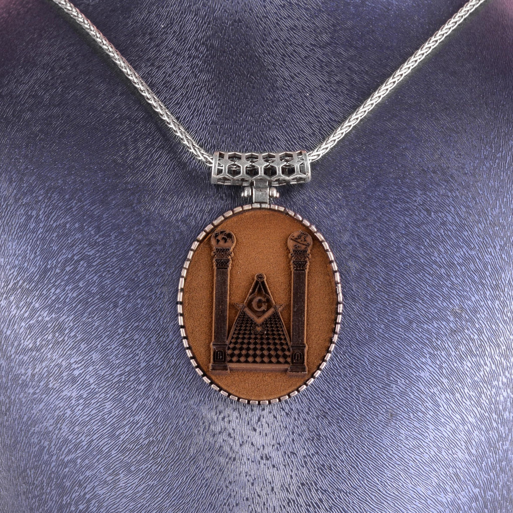 KAMBO Chain Large Necklace 925 Sterling Silver – Vintage Loca Designed Oval Symbol Necklace (Masonic) — 3
