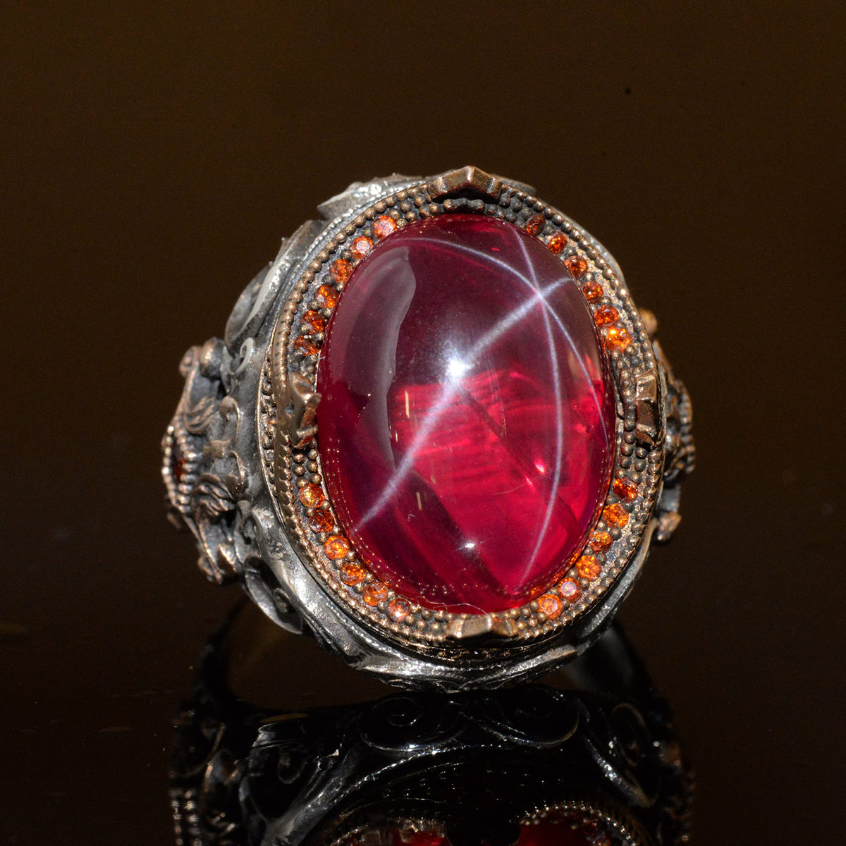 Natural Star Ruby Stone Ring - 925 Sterling Silver — 5
