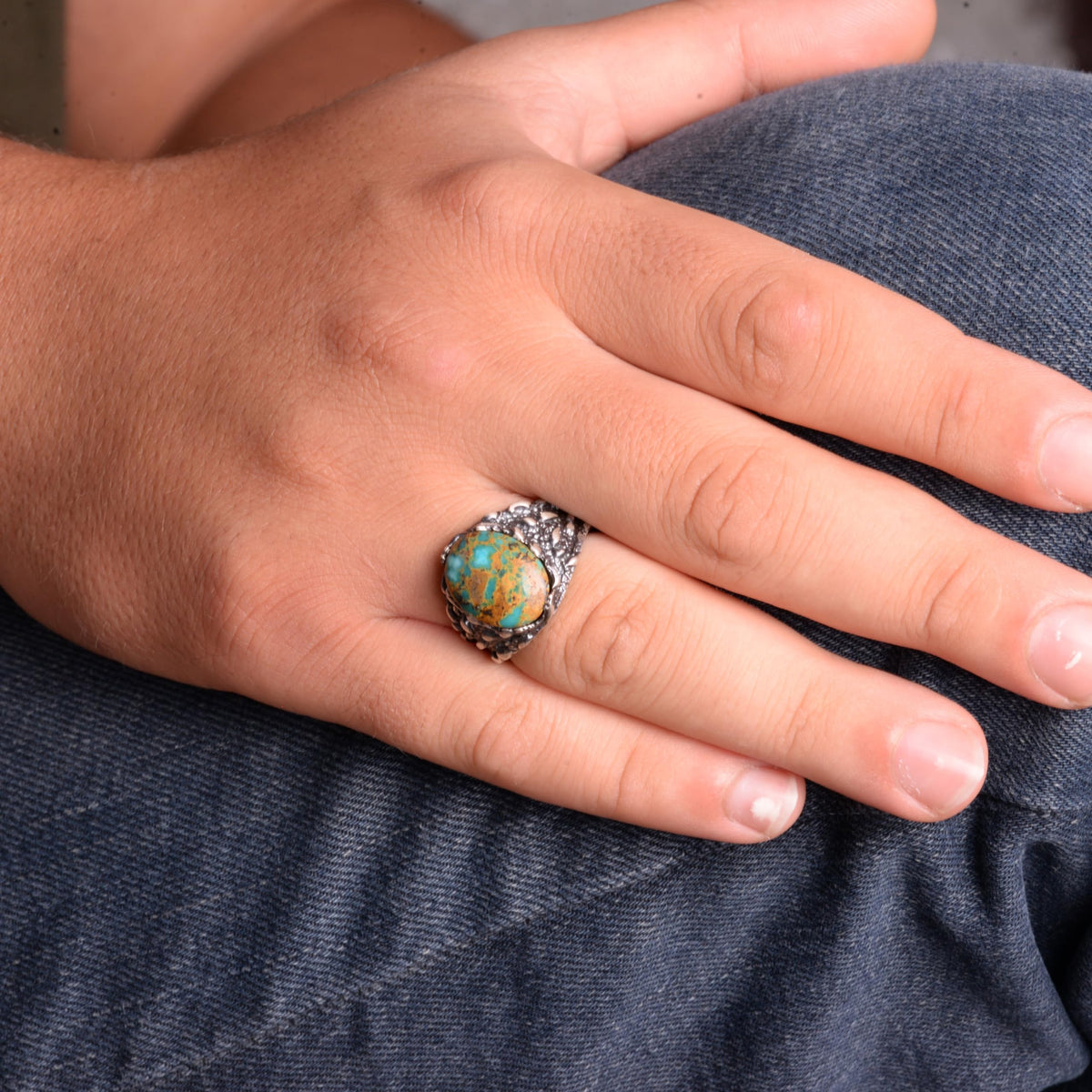 Natural Arizona Turquoise Stone Ring (Model-8) — 3