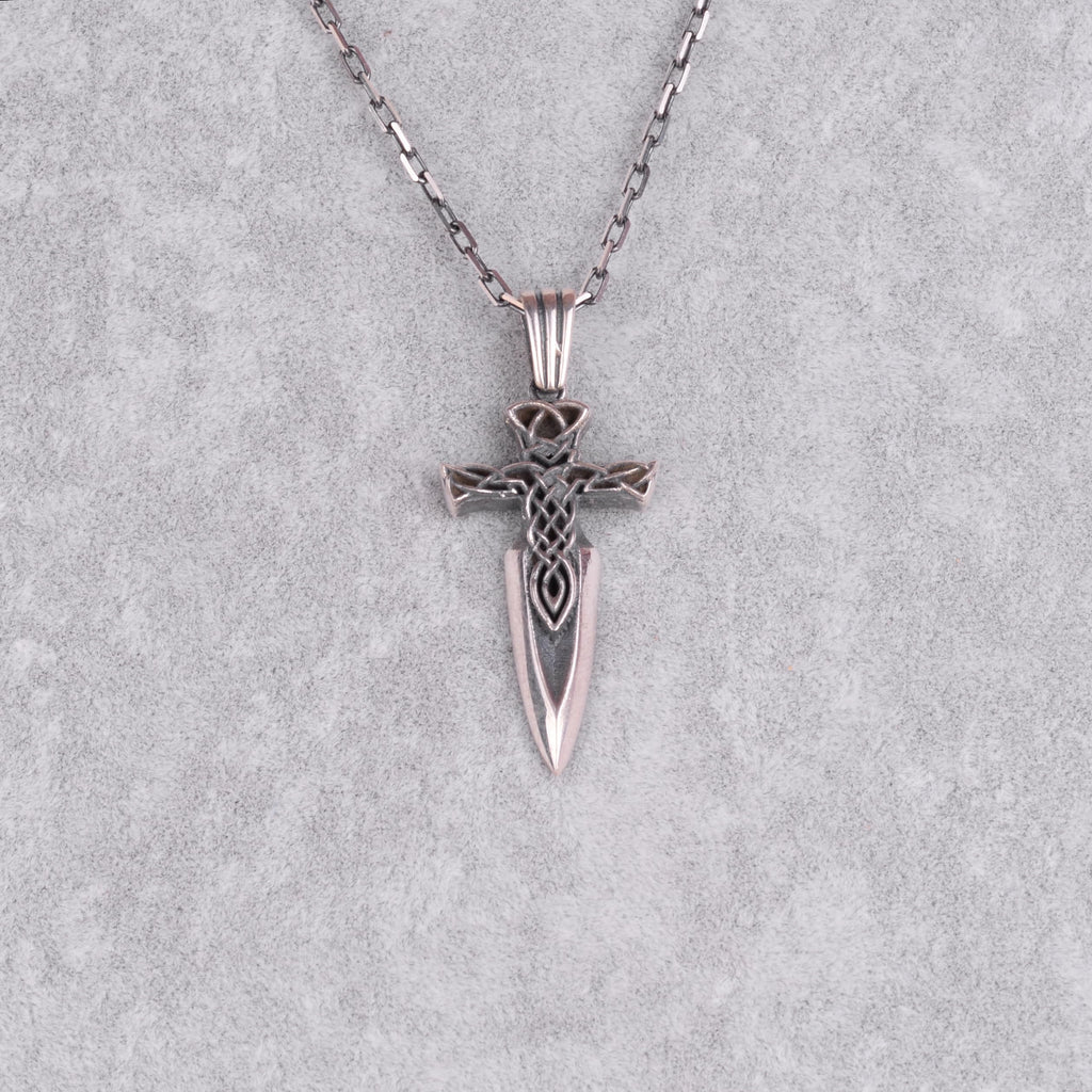 Viking Dagger Necklace 925 Sterling Silver Scandinavian Knot Blade Symbol of Power and Protection — 4