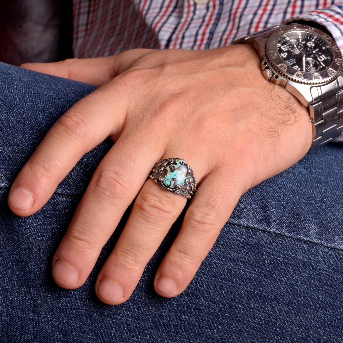 Natural Arizona Turquoise Stone Ring (Model-4) — 7