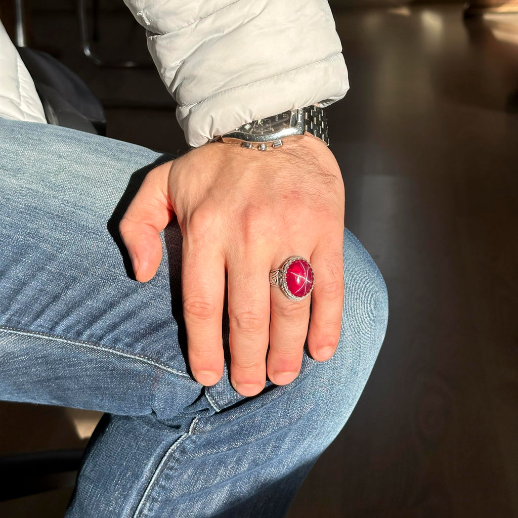 Natural Star Ruby Stone Ring - Handmade 925 Sterling Silver Ring — 3