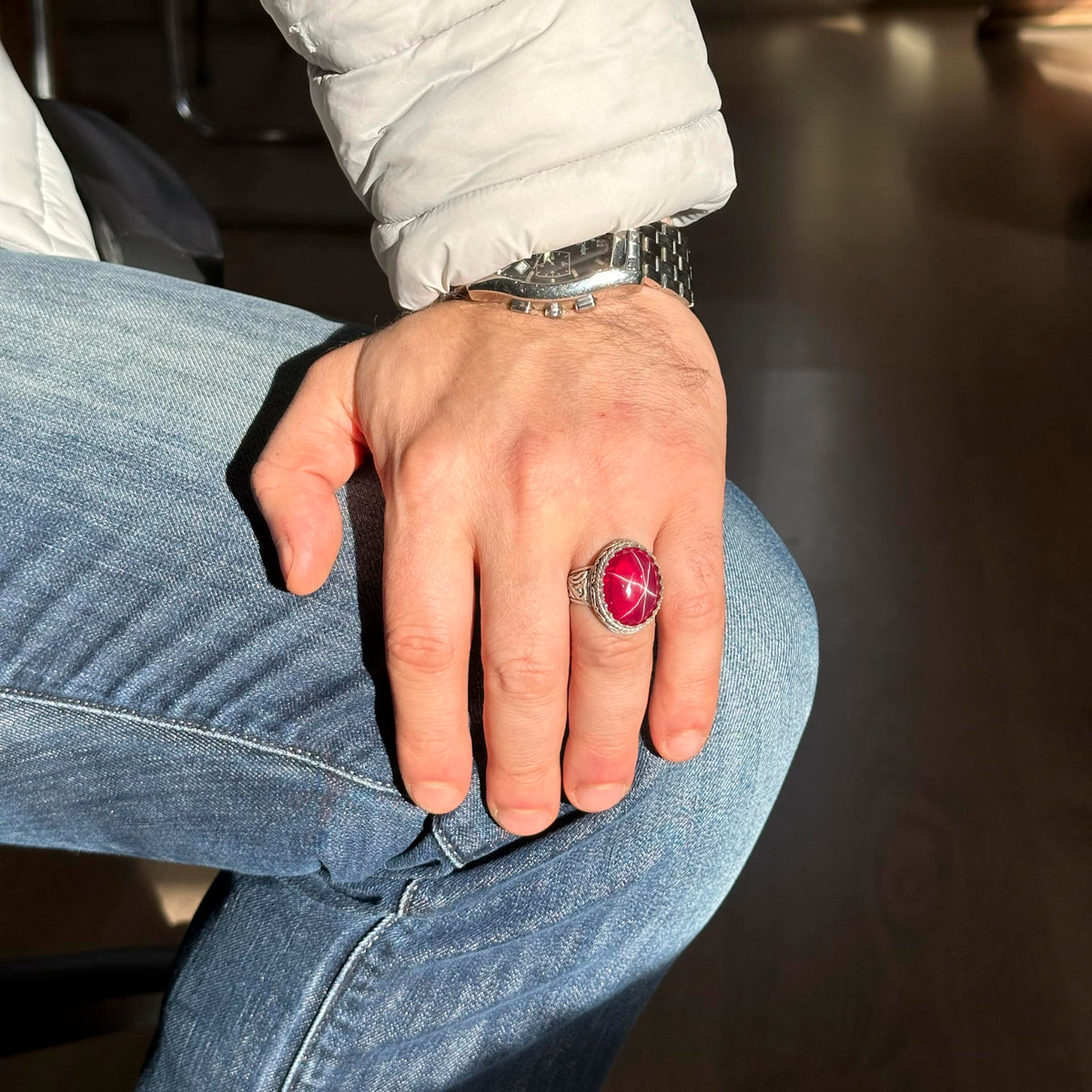 Natural Star Ruby Stone Ring - Handmade 925 Sterling Silver Ring — 3