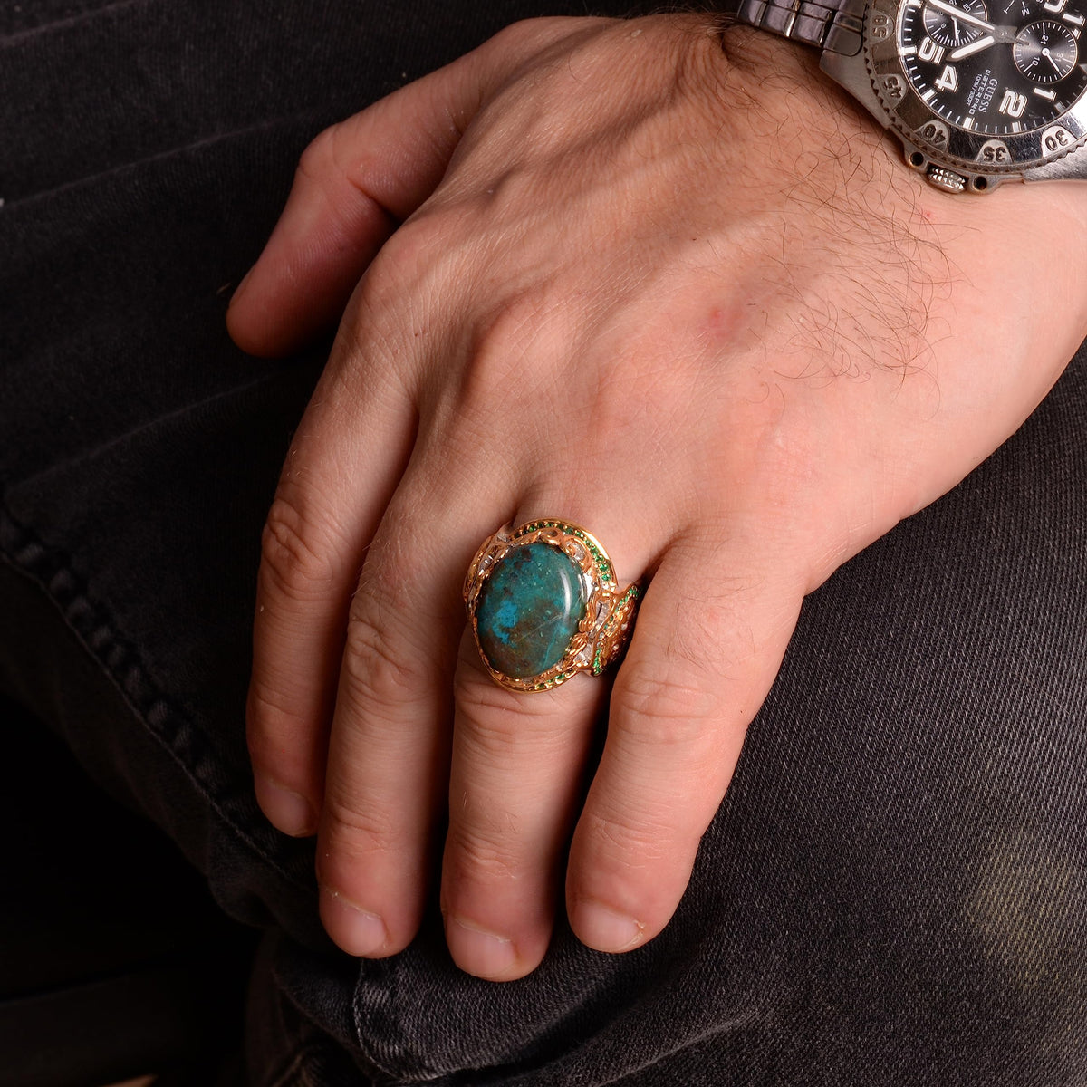 925 Sterling Silver Ring, Natural Chrysocolla Stone Ring, Handmade Ring — 3