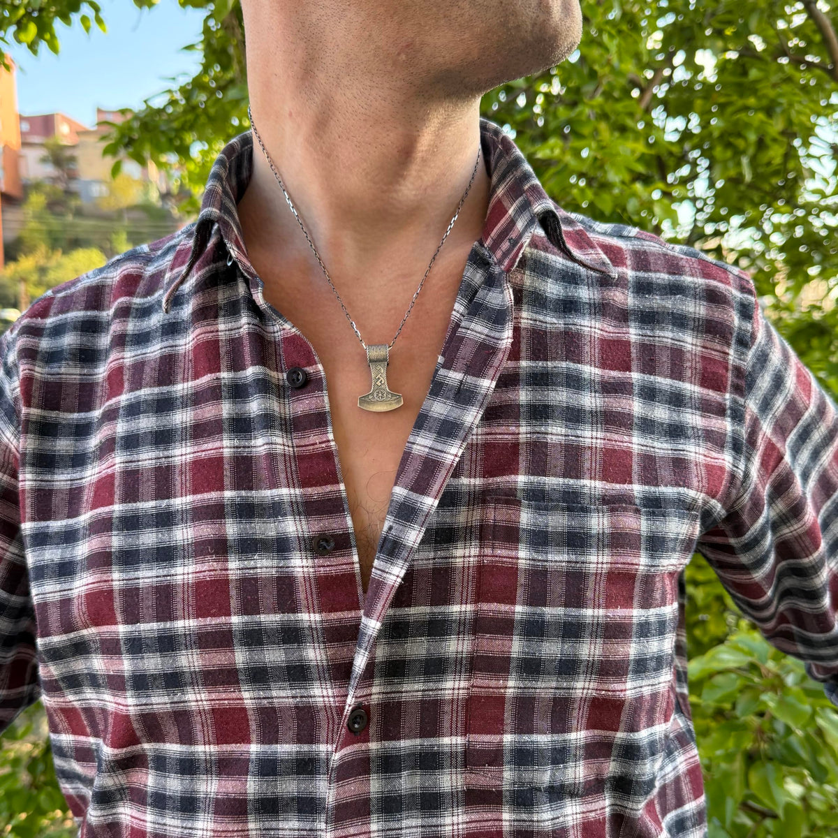 Handmade Viking Mjolnir Necklace - 925 Sterling Silver Chain Thor's Hammer Amulet (Silver) — 3