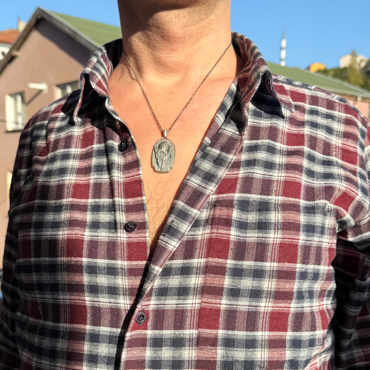 KAMBO 925 Sterling Silver Men's Necklace – Azrael Necklace – Symbolic Gothic Jewelry – Handmade Spiritual Necklace with Chain (Silver) — 3