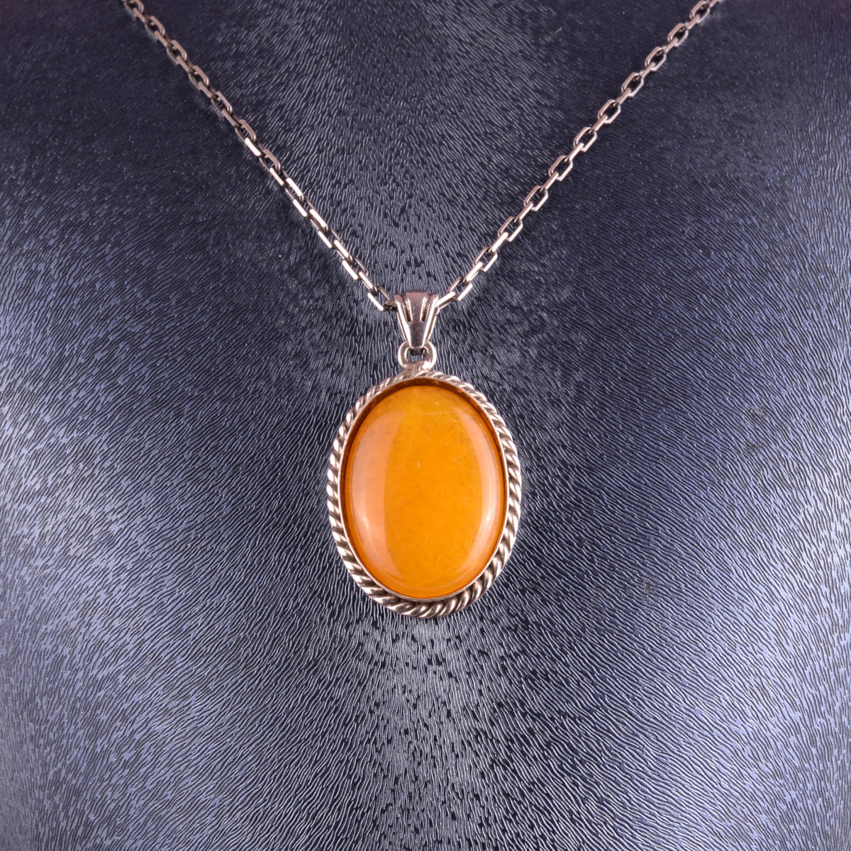 KAMBO Natural Stone Chain Unisex Necklace 925 Sterling Silver – Handmade Oval Description Necklace (Yellow Agate) — 3